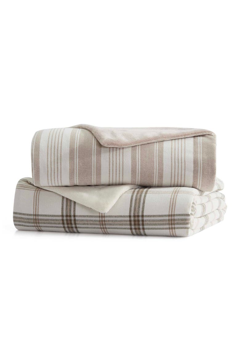 Maren Plaid Microfiber Chenille Throw Blanket, Alternate, color, WHITE/ BIRDS NEST BROWN