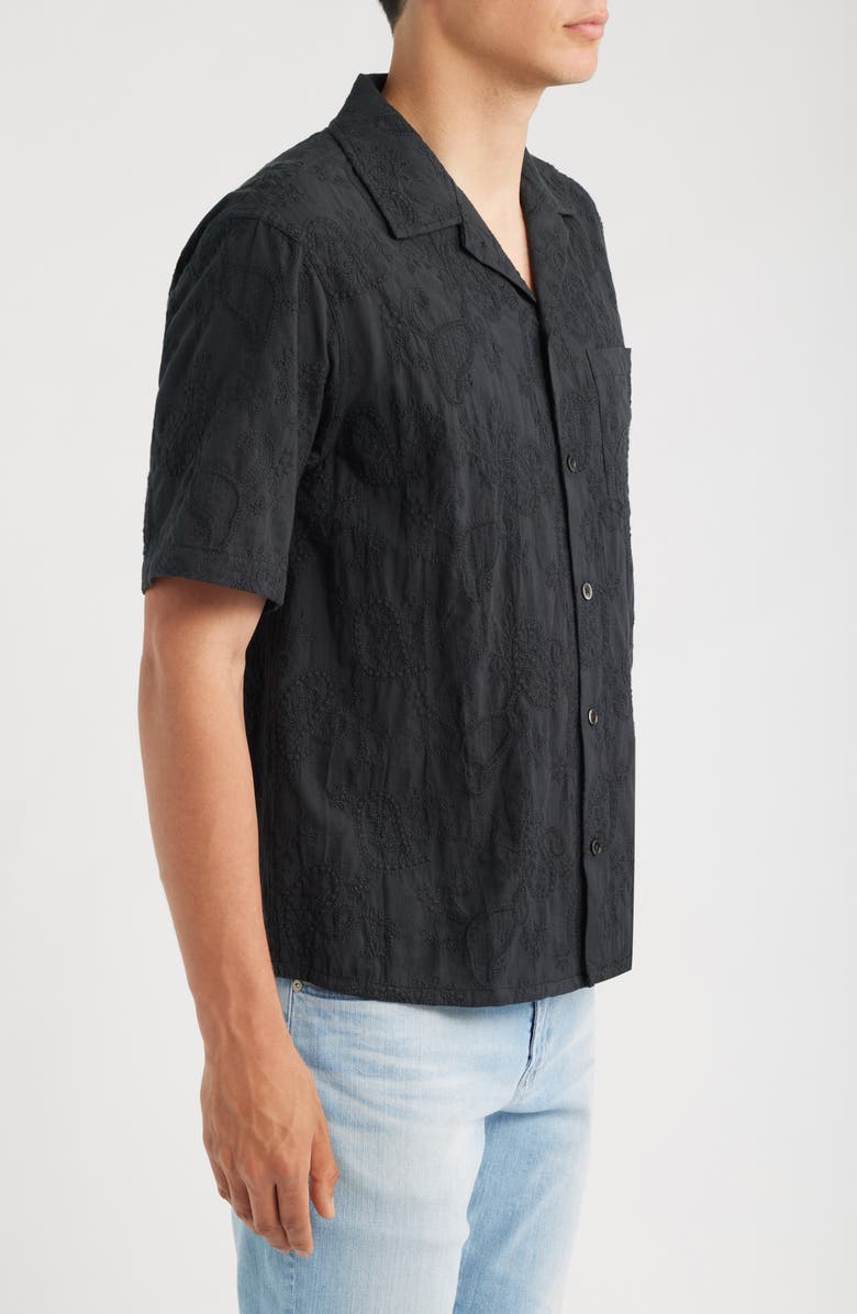 Corridor Paisley Embroidered Cotton Camp Shirt, Alternate, color, Black