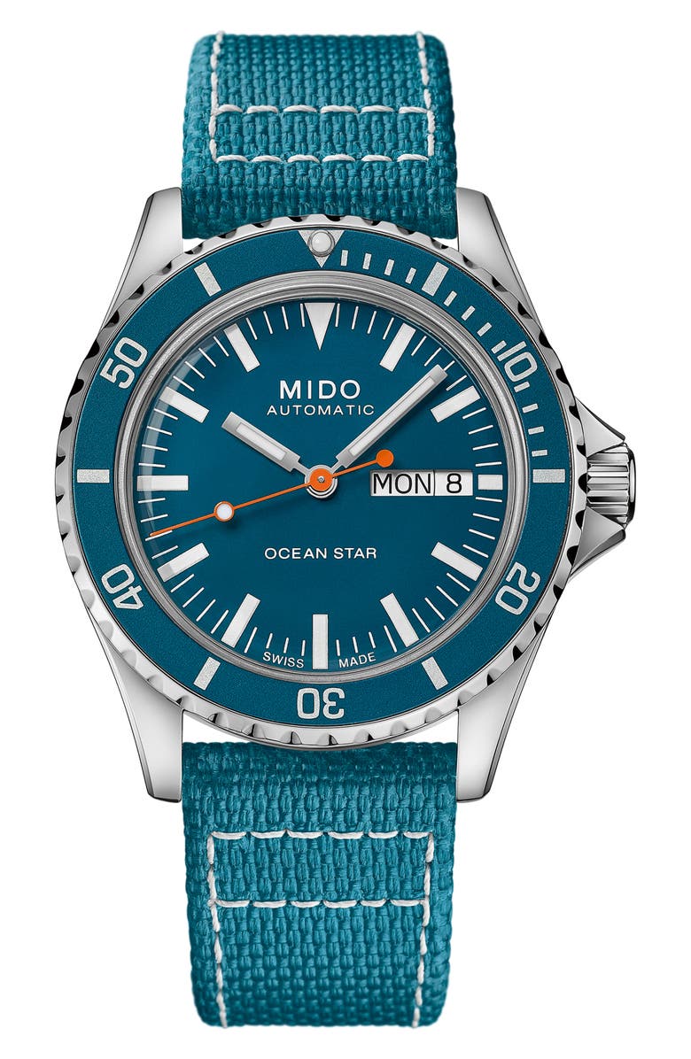 MIDO Ocean Star Tribute Automatic Watch, 40.5mm, Alternate, color, Silver/ Blue/ Silver