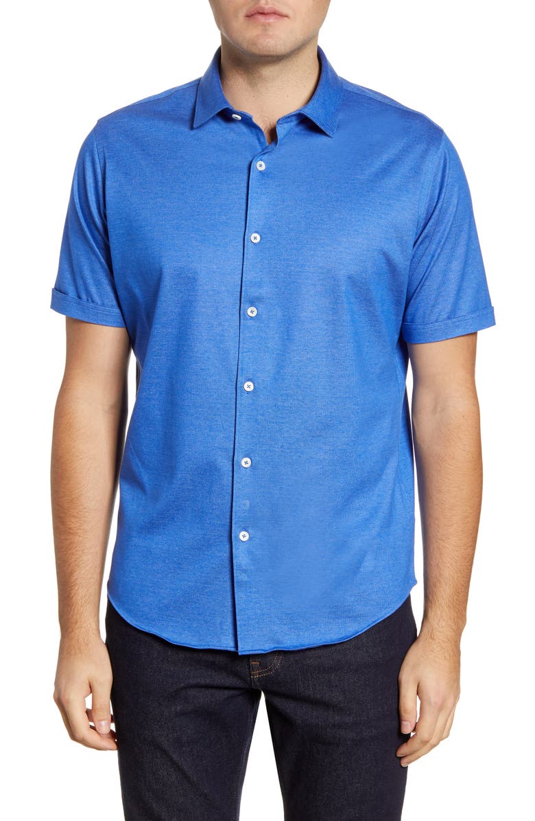 Bugatchi Knit Short Sleeve Button-Up Shirt, Main, color,