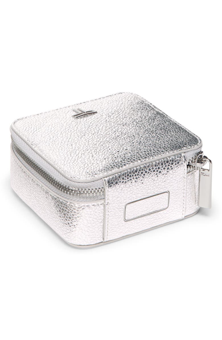 TUMI Belden Zippered Leather Jewelry Case, Alternate, color, Metallic Silver