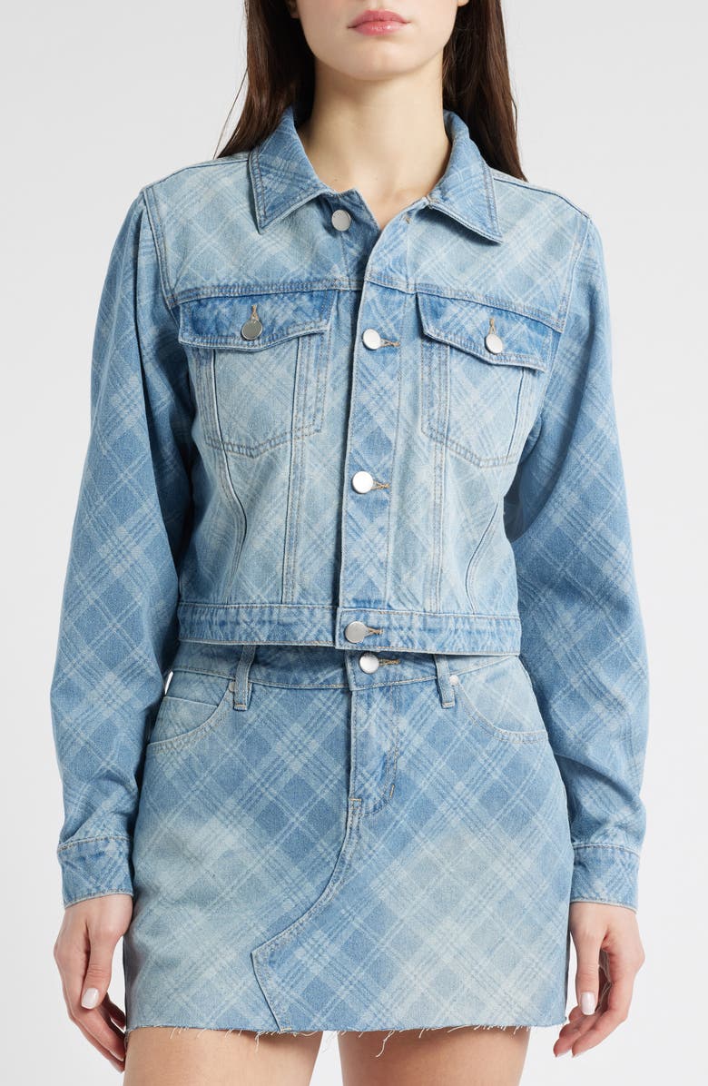 PTCL Lani Plaid Crop Denim Jacket, Alternate, color, Light Indigo