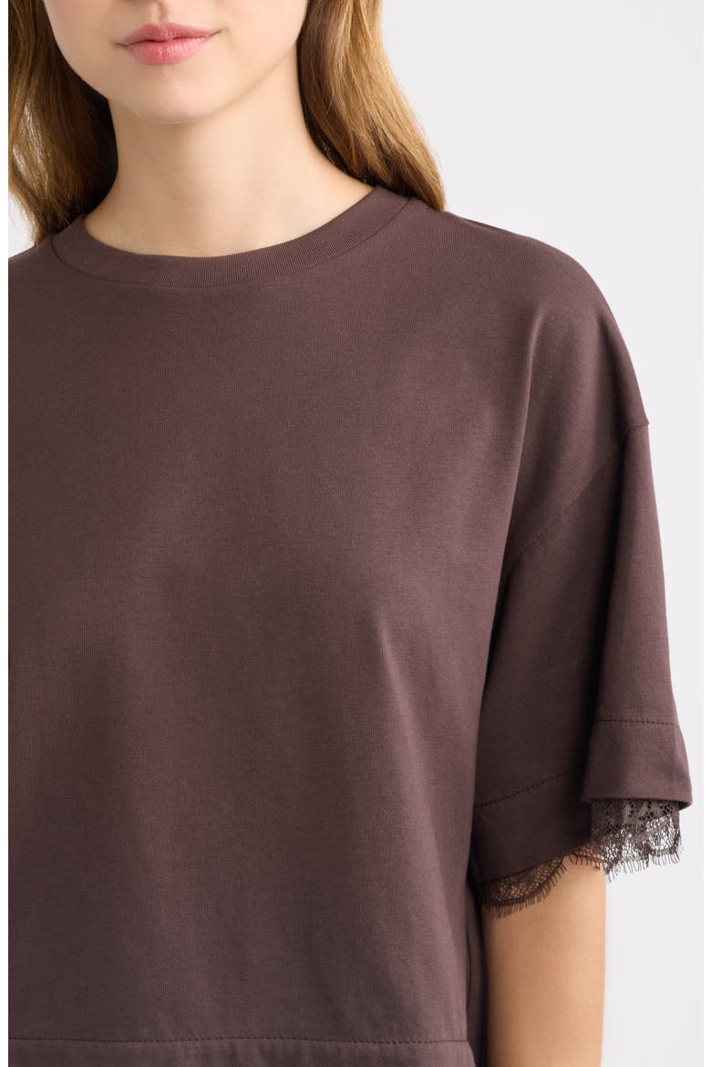 Nia Lace Trim T-Shirt, Alternate, color, PLUM BROWN