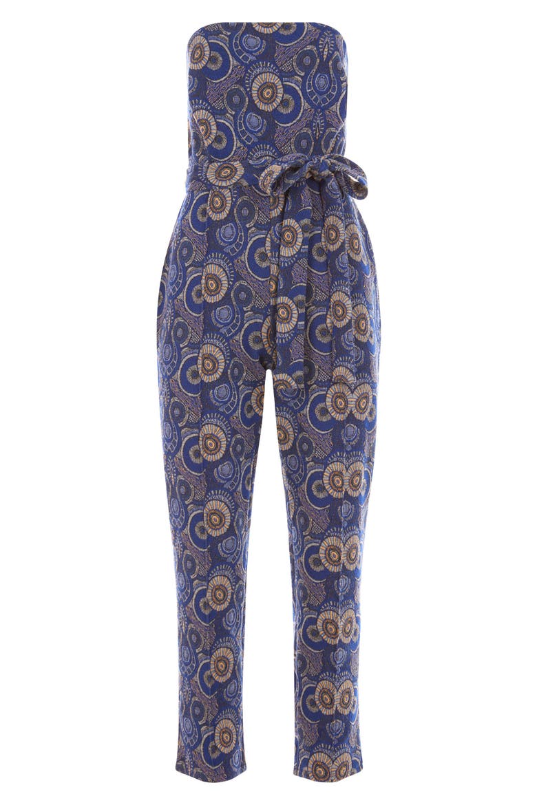 Conakry Jacquard Strapless Jumpsuit, Alternate, color, BLUE