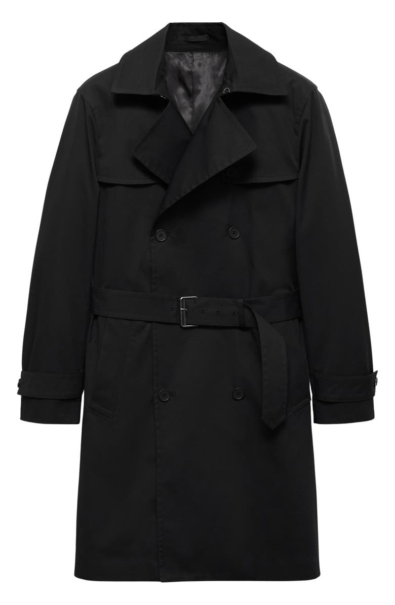 MANGO Water Repellent Trench Coat, Alternate, color, Black