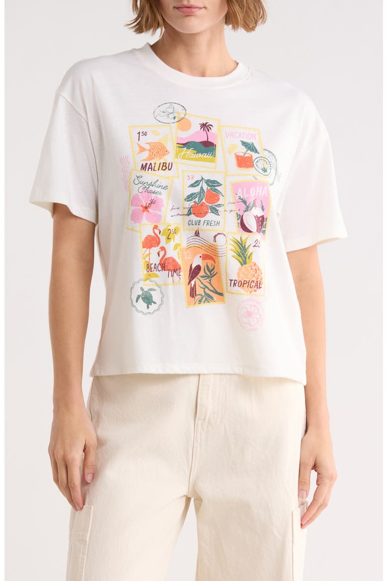 Tropical Stamps Graphic T-Shirt, Main, color, MARSHMALLOW