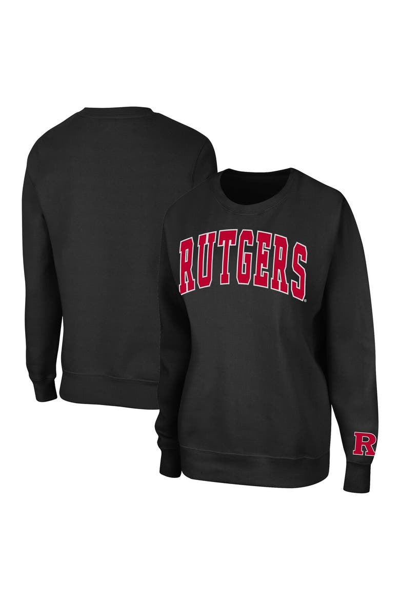 Women's Colosseum Black Rutgers Scarlet Knights Campanile Pullover Sweatshirt, Alternate, color, Black