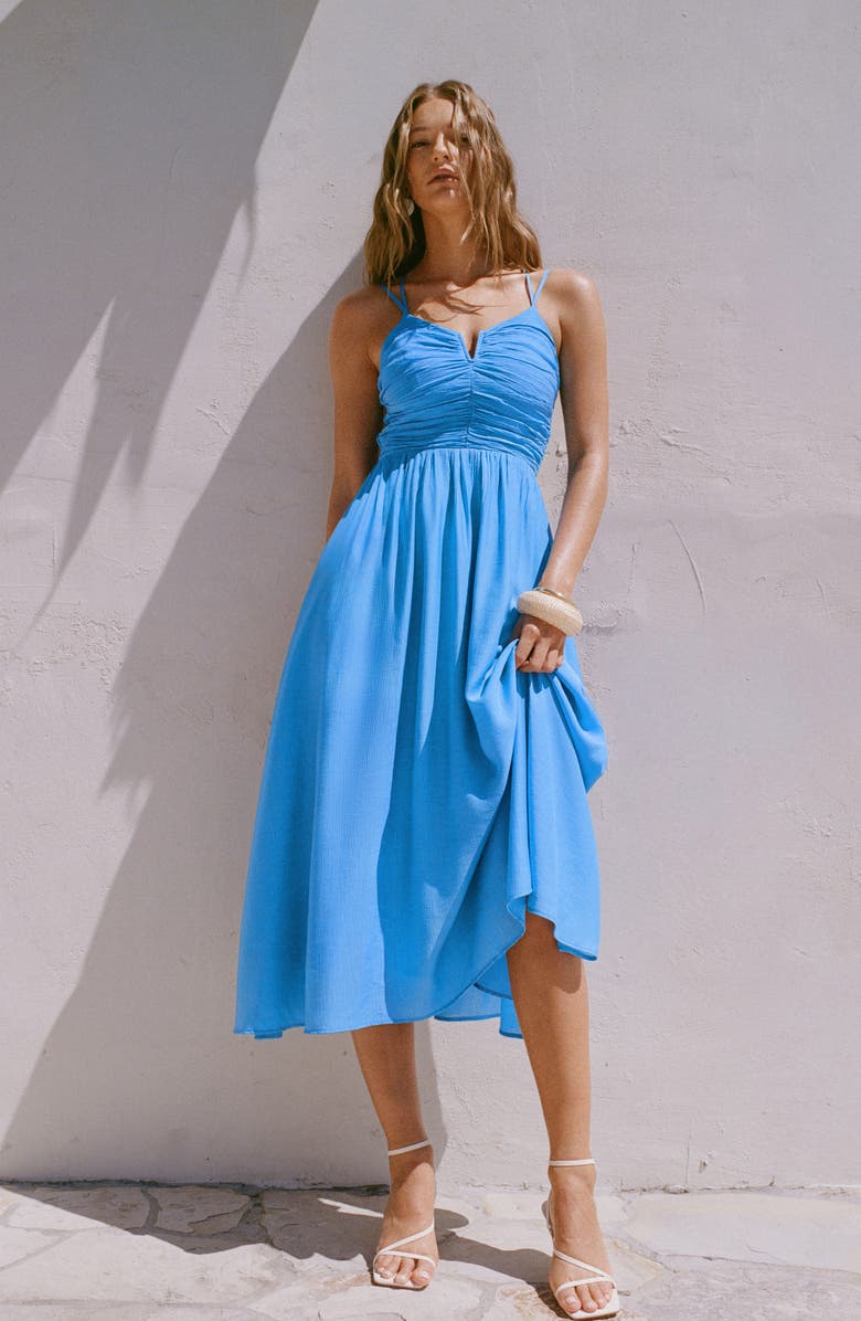 PS By Cupshe Shirred Strapless Midi Dress, Alternate, color, 