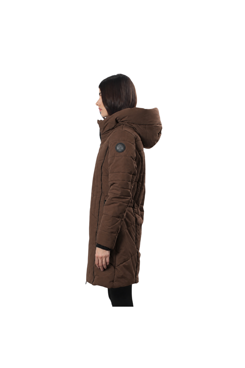 Women's Long Puffer Jacket with  Faux Fur Trim, Alternate, color, Chocolate