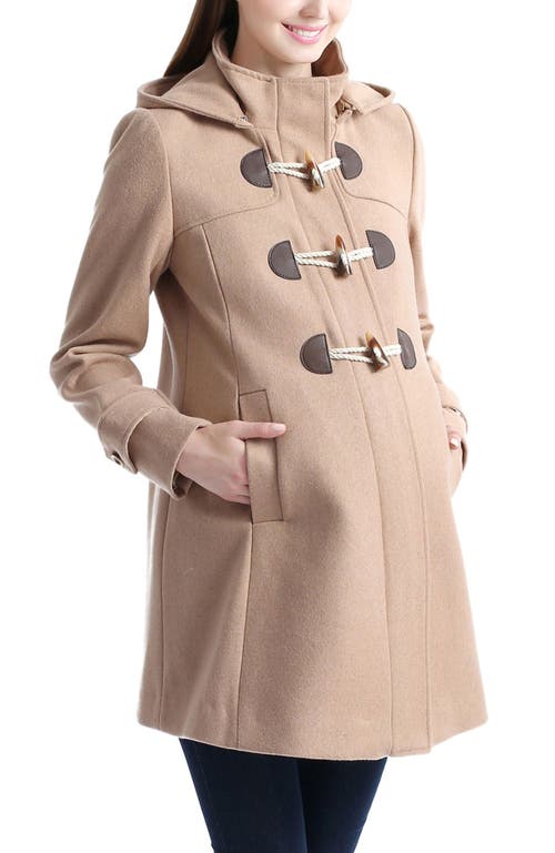 Kimi & Kai Paisley Maternity Duffle Toggle Wool Coat In Brown