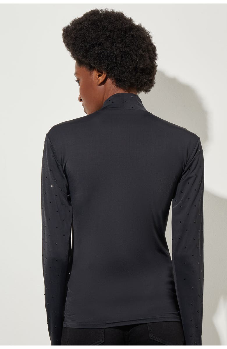 Ming Wang Crystal Detail Mock Neck Top, Alternate, color, Black