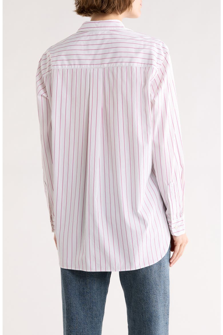 Boyfriend Cotton Button-Up Shirt, Alternate, color, WHITE/ THIN PINK STRIPE