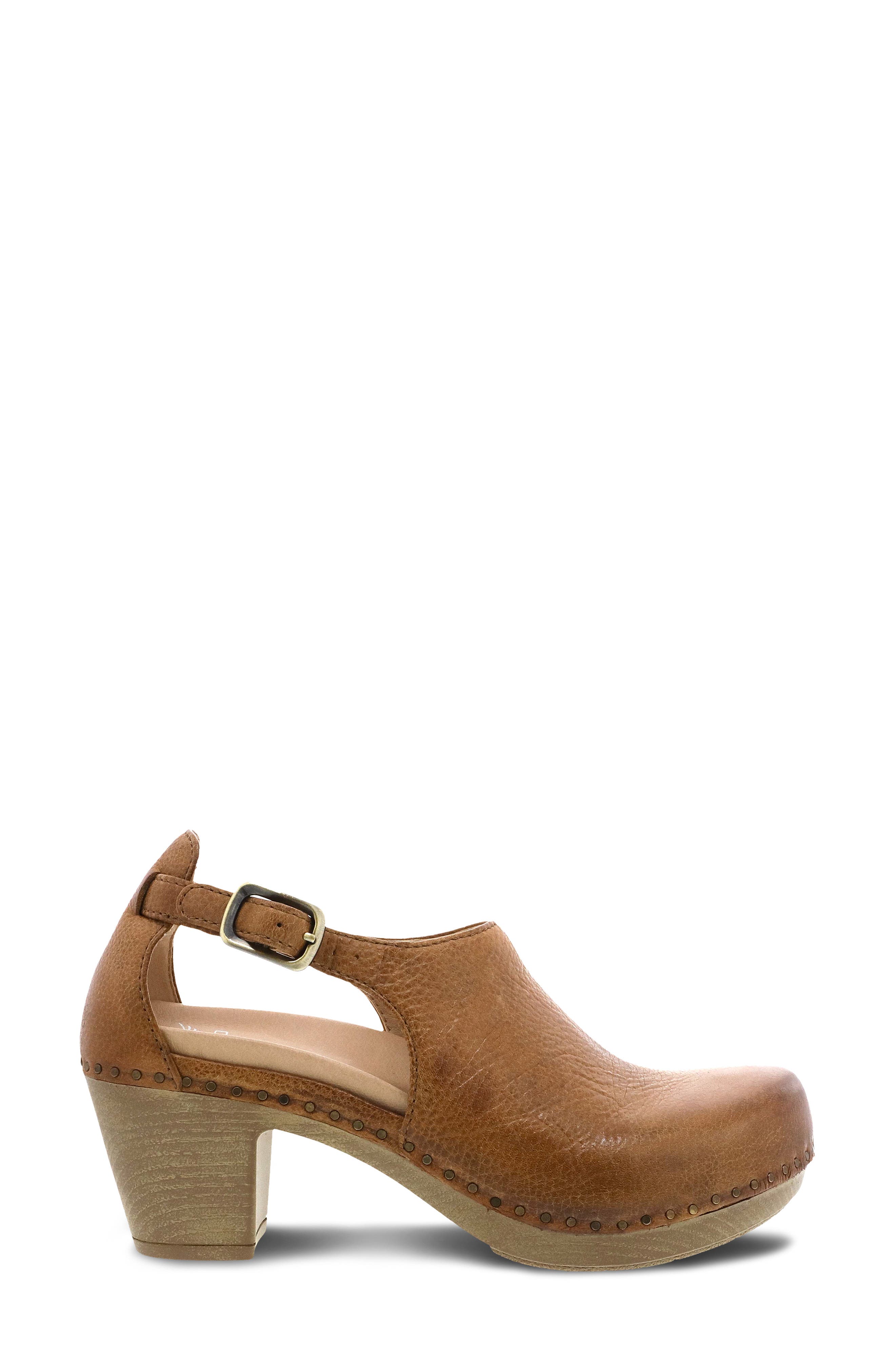 Dansko Sassy Cutout Clog, Alternate, color, Tan Milled Burnished