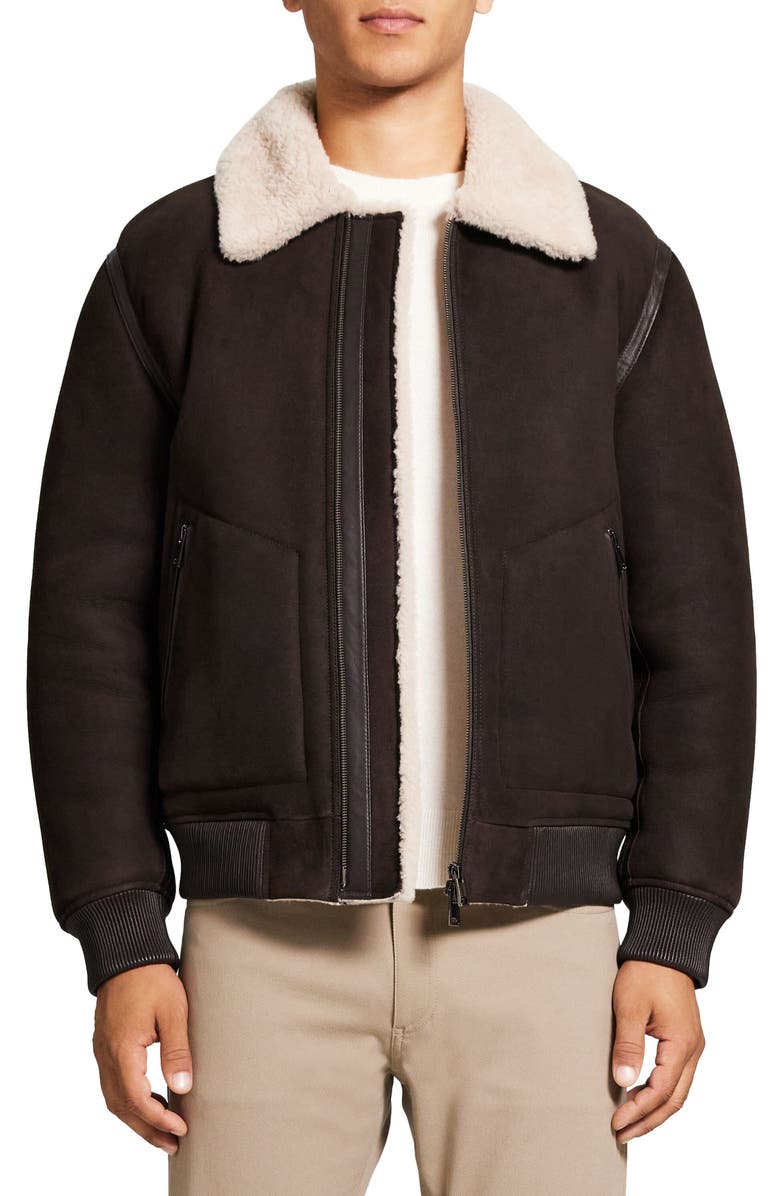 Theory Faux Shearling Lined Bomber Jacket, Main, color,