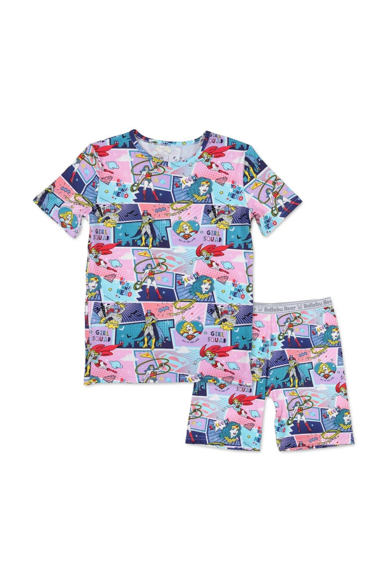 Justice Heroines Kids 2-Piece Short Sleeve & Shorts Pajama Set, Main, color, Justice Heroines