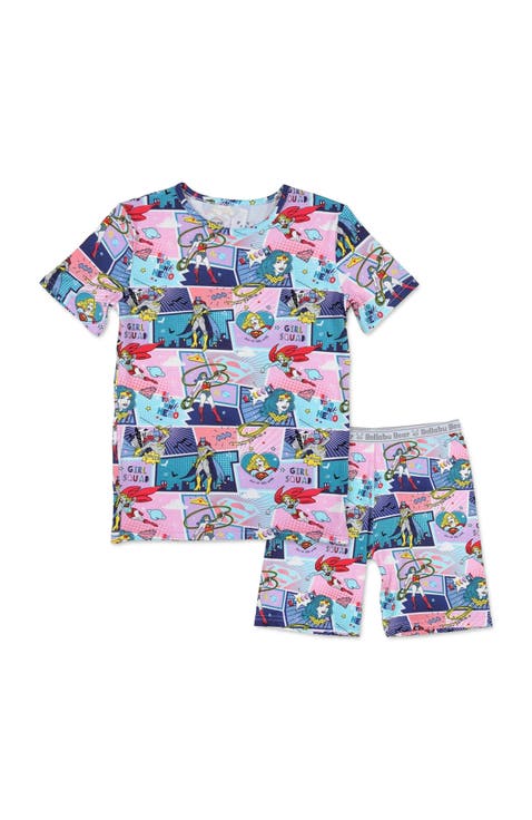 Justice Heroines Kids 2-Piece Short Sleeve & Shorts Pajama Set