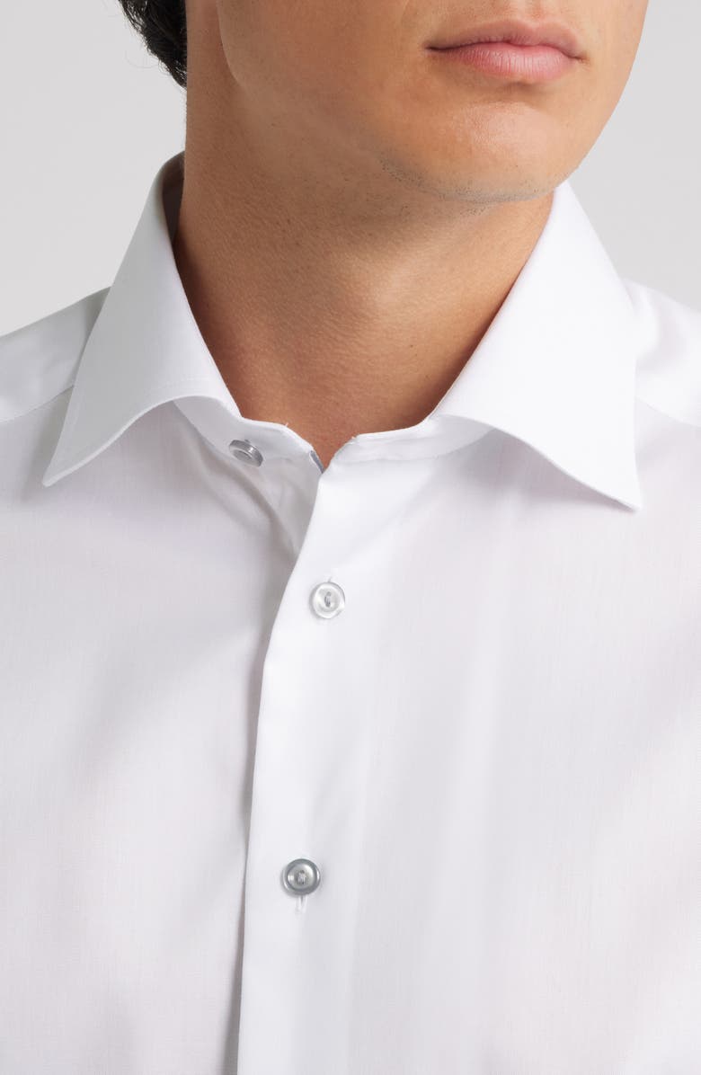 Slim Fit Solid White Cotton Twill Dress Shirt