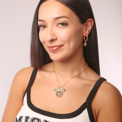 Disney Fashion Multi-color Stone Minnie Mouse Necklace In Gold