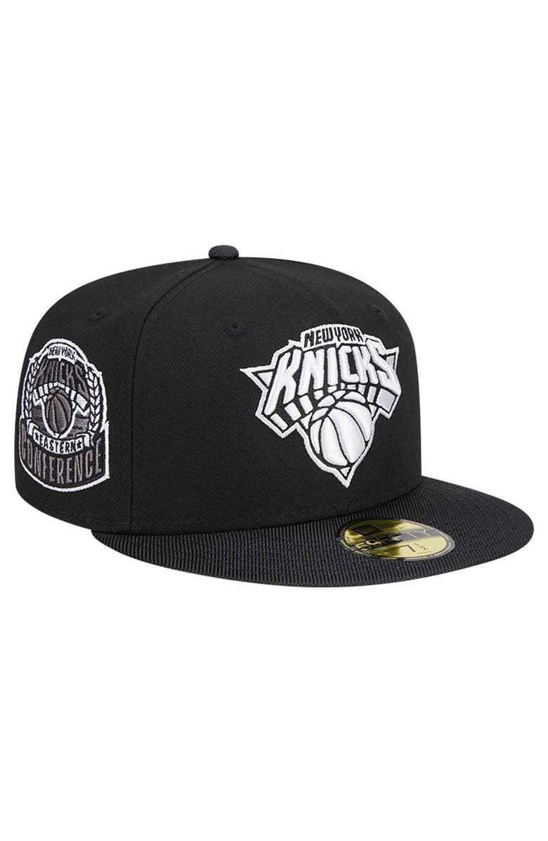 New Era Men's New Era Black New York Knicks Active Satin Visor 59FIFTY Fitted Hat, Main, color, 