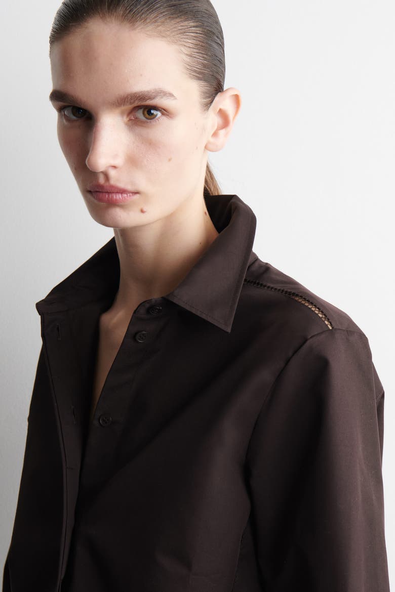 Embroidered Cotton Shirt, Alternate, color, DARK BROWN