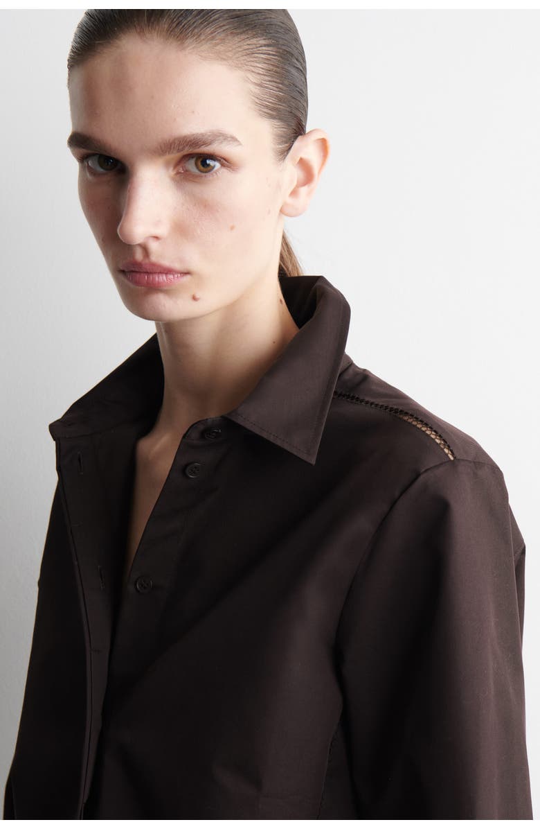 COS Embroidered Cotton Shirt, Alternate, color, Dark Brown