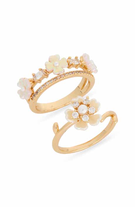 Set of 2 Pearl Floral Rings