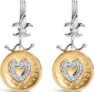 Haus of Brilliance 18K Yellow Gold Plated Silver 1/8 Ct Diamond Medallion Heart Dangle Earrings