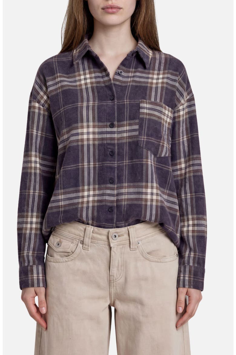 Plaid Boxy Button-Down Shirt, Main, color, NAVY MULTI