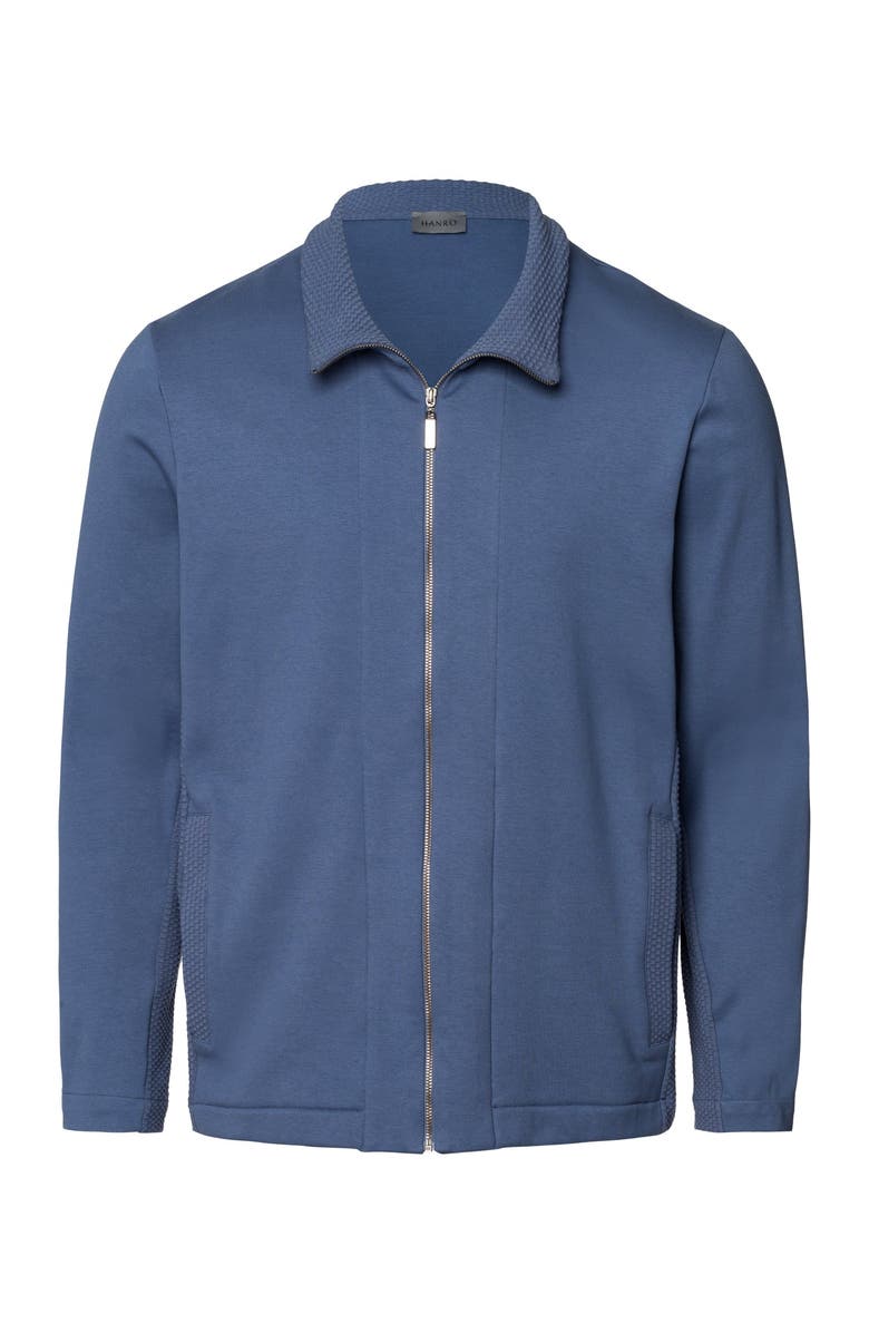 Hanro Smartwear Cotton Zip-Up Jacket, Main, color, Vintage Indigo