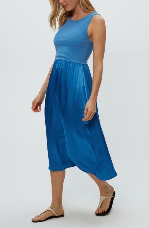 Shop Michael Stars Bridgette Mixed Media Tank Midi Dress In Ocean