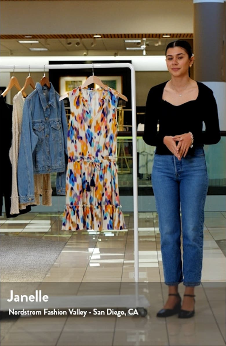 Print Ruffle Tie Waist Minidress, sales video thumbnail