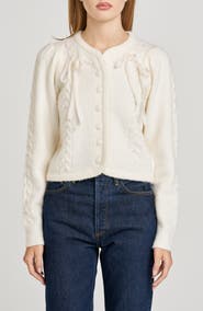 WAYF x Sara Walker Jackie Velvet Bow Cable Stitch Cardigan