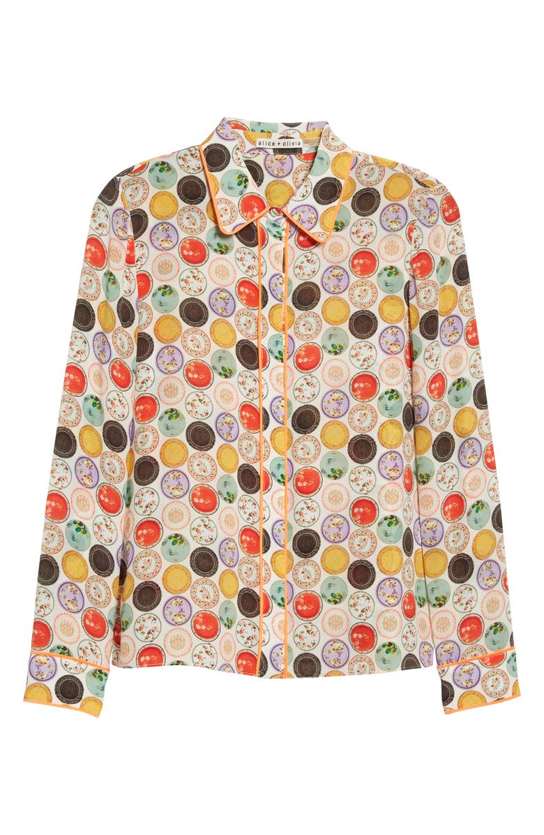 Alice + Olivia Willa Silk Button-Up Blouse, Alternate, color, Dinner Party