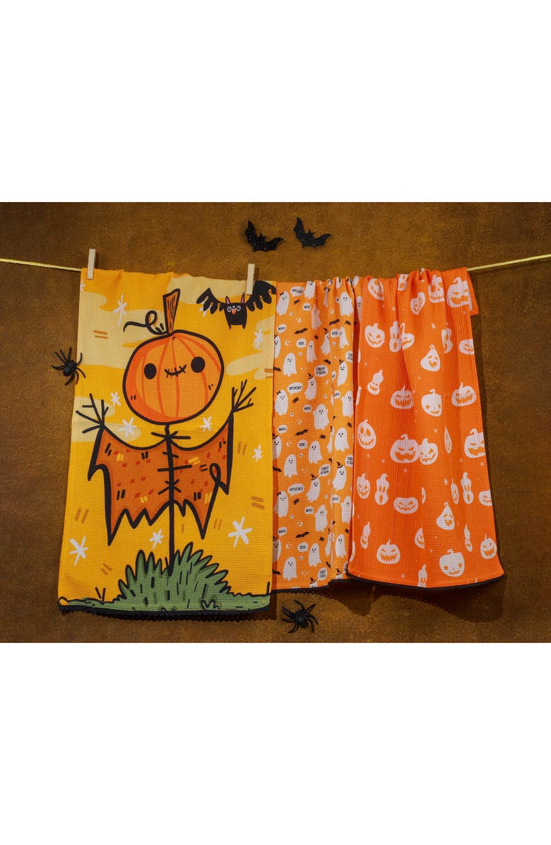 Tiramisu Set of Three The Guard & Ghost Halloween Kitchen Towels, Alternate, color, Pumpkin Orange/ Yellow