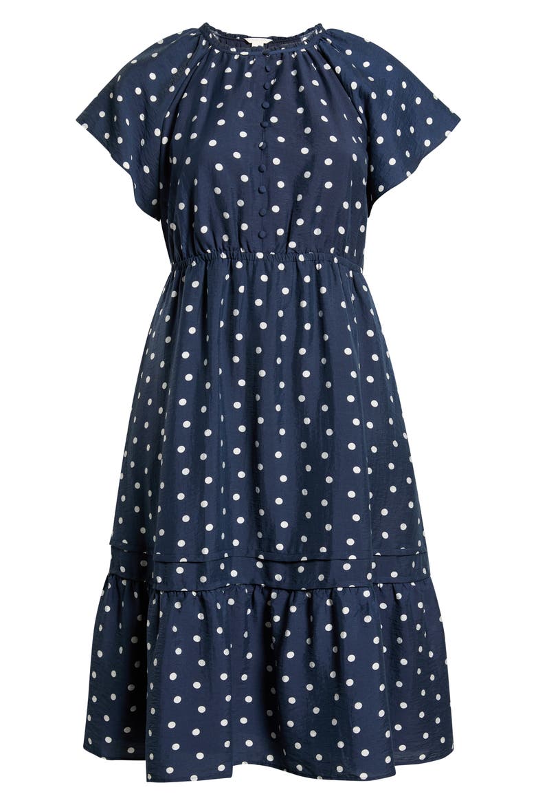 Flutter Sleeve Tiered Dress, Alternate, color, NAVY STILL- WHITE TOSS DOT