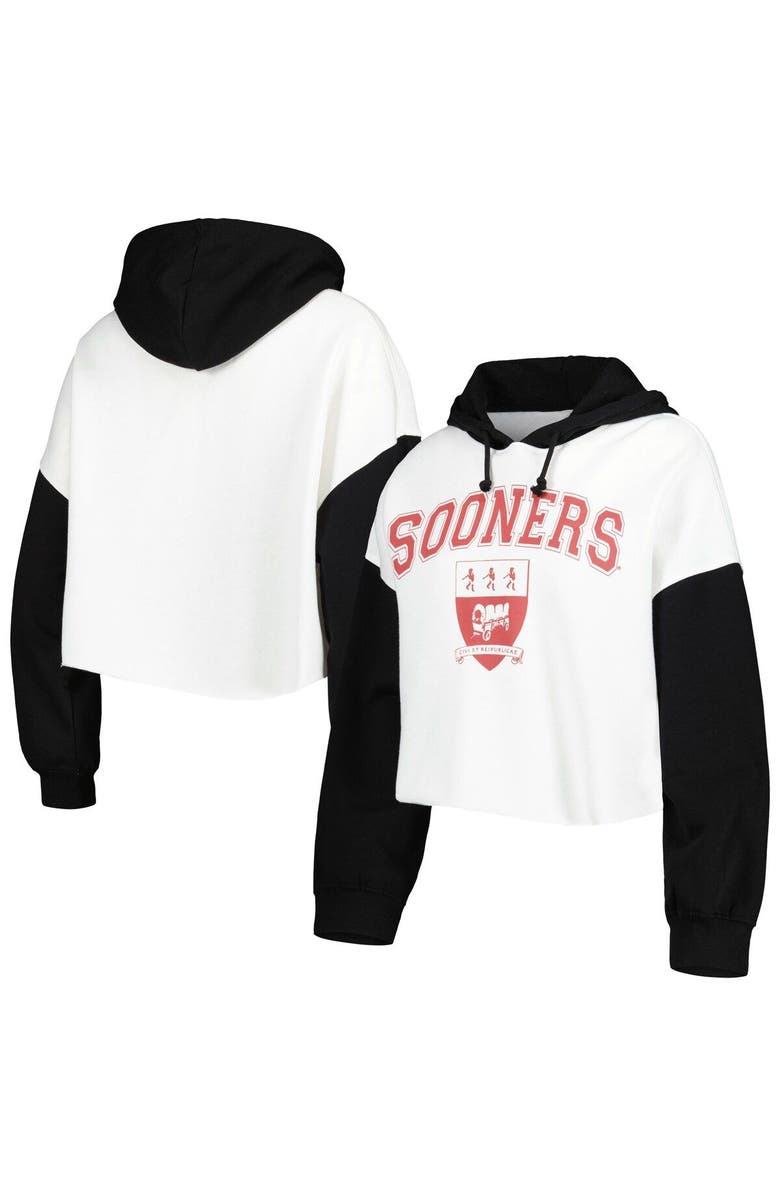 GAMEDAY COUTURE Women's Gameday Couture White/Black Oklahoma Sooners Good Time Color Block Cropped Hoodie, Main, color, White