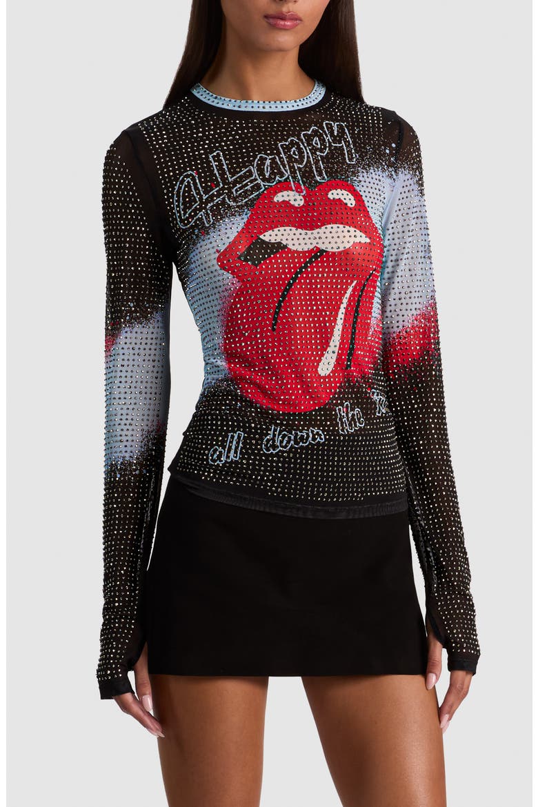 Delaina Embellished Long Sleeve Mesh Top, Alternate, color, HAPPY DOWN THE LINE