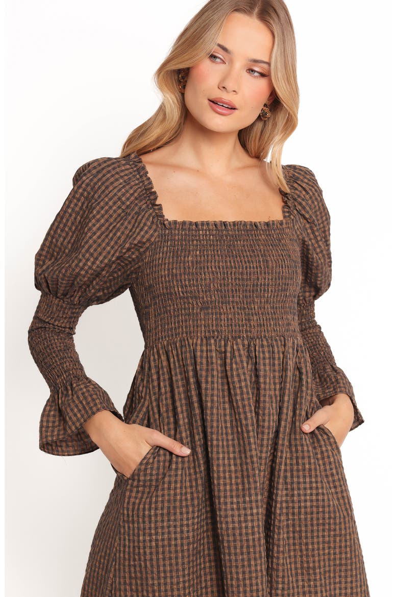 Cyrena Long Sleeve Fit & Flare Maxi Dress, Alternate, color, BROWN CHECK