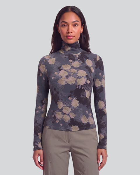 Lans Floral Womens Lyocell Stretch Turtleneck