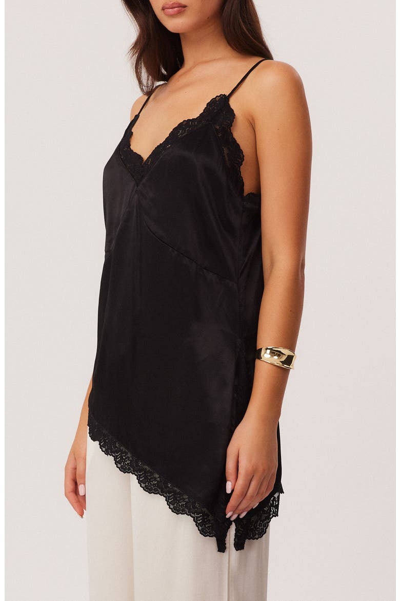 Toni Lace Trim Asymmetric Camisole, Alternate, color, BLACK