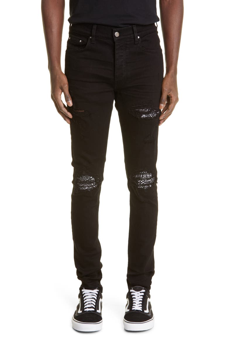 AMIRI Men's MX1 Bandana Ripped Patch Skinny Jeans (Men) | Nordstrom