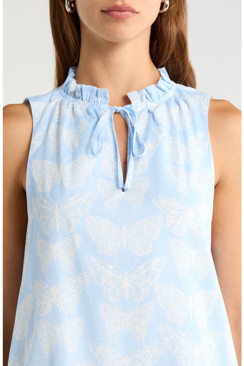 Aubry Berity Butterfly Print Ruffle Trim Shift Dress, Alternate, color, WHITE-BLUE
