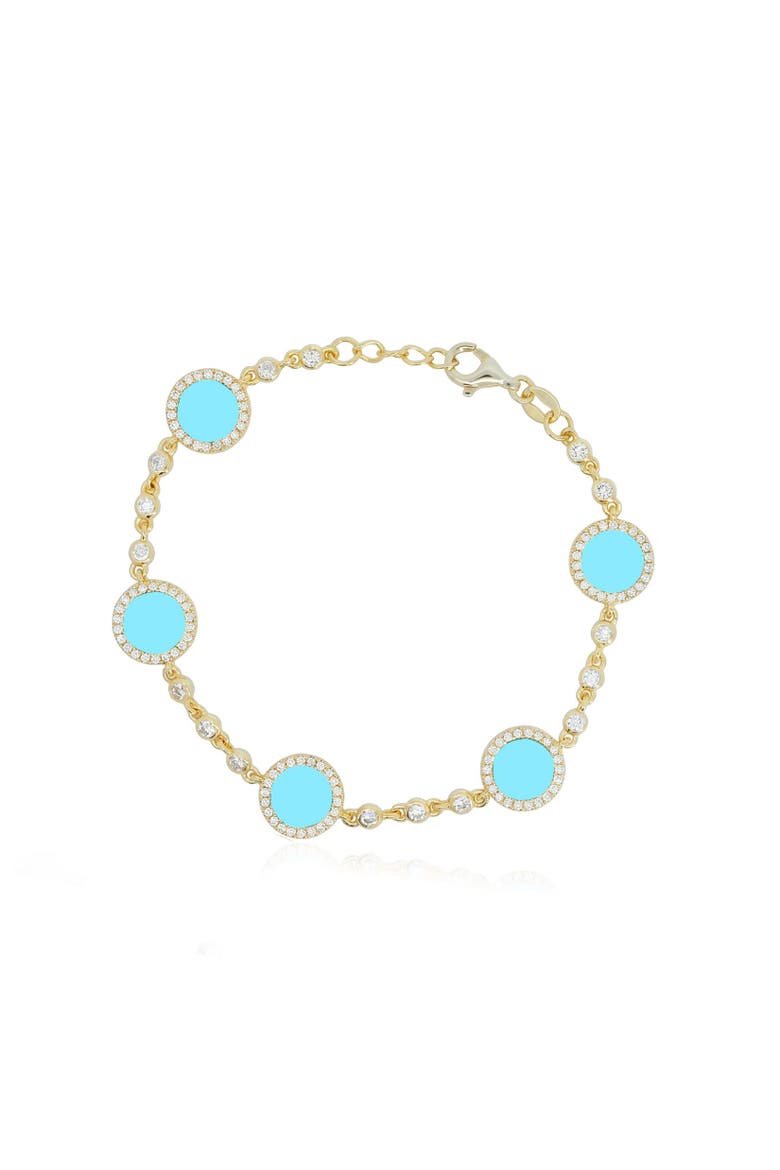 Turquoise CZ Halo Bezel Disc Bracelet, Main, color, Turquoise