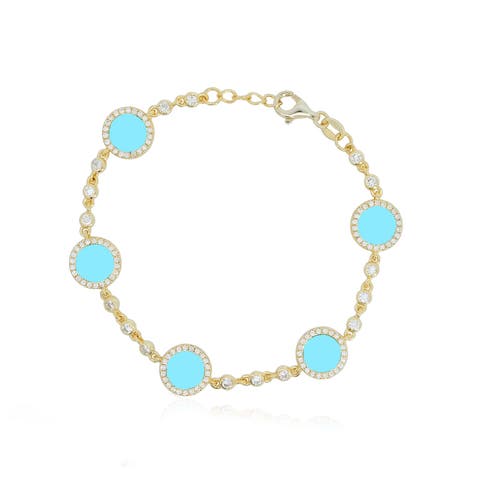 Turquoise CZ Halo Bezel Disc Bracelet
