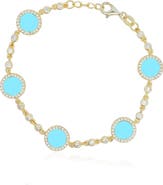 The Lovery Fine Jewelry Turquoise CZ Halo Bezel Disc Bracelet