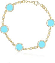 The Lovery Fine Jewelry Turquoise CZ Halo Bezel Disc Bracelet