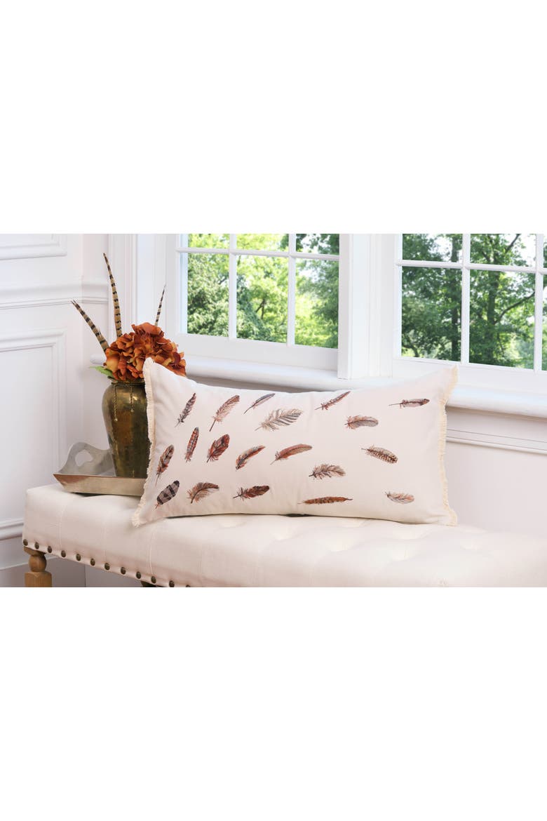 Feather Pattern Lumbar Mini Lumbar Accent Pillow 14" x 26", Alternate, color, Beige