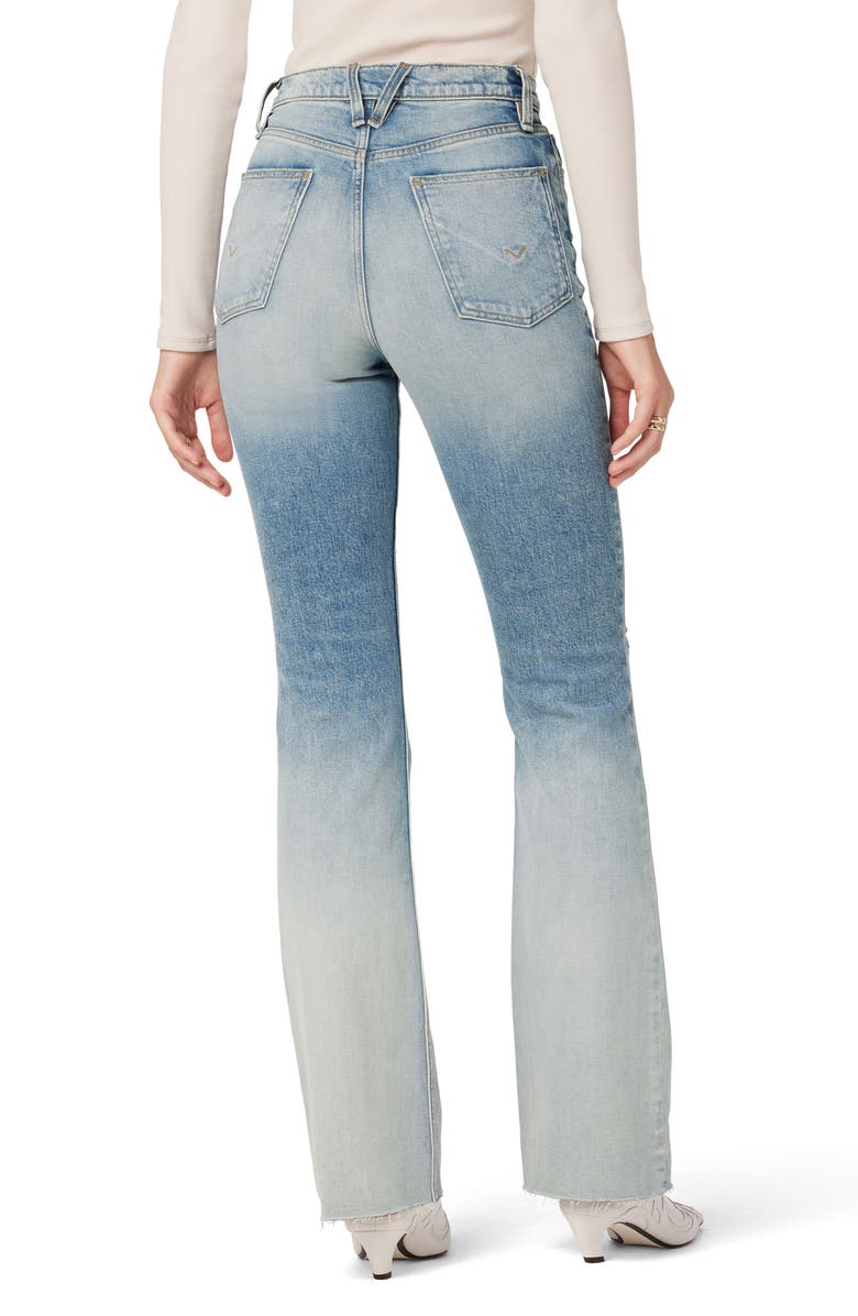 Hudson Jeans Faye Ripped Ultra High Waist Raw Hem Flare Organic Cotton Jeans, Alternate, color, Bleach Dip