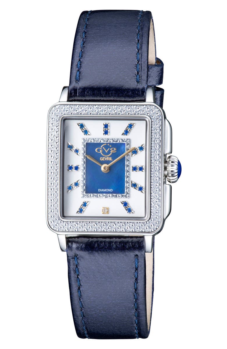 GV2 GEVRIL Women's Padova Gemstone Diamond Leather Strap Watch, 27mm x 30mm - 0.0116 ctw, Main, color, Blue