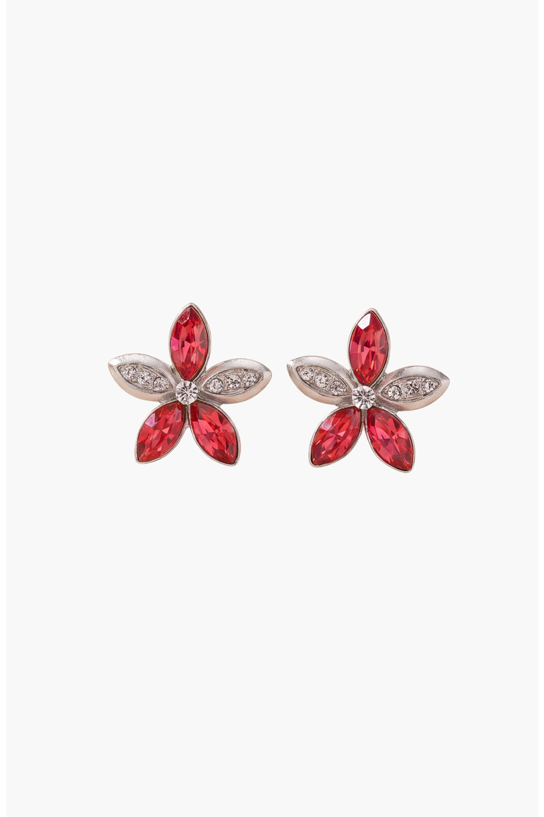 Elegant Crystal Flower Stud Earrings, Alternate, color, Red
